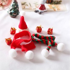 미니어처 산타모자 목도리 선물상자 세트, 스트라이프