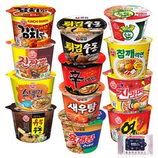 오뚜기+농심 컵라면 12종 오뚜기(진매+열+참깨+김치+진짬뽕+스낵면+유부우동+스파게티) 농심(신라면+육개장+튀김우동+새우탕) + 블루존물티슈, 1세트