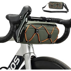 ROCKBROS 바이크 핸들바백 2.2L 휴대용 앞가방 핸들바 어깨끈 수납백, Dark Green, 1개