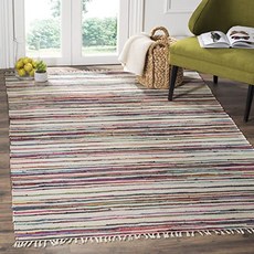 SafaVieh Rag Rug Collection RAR126G 손 뜨개질을 한 아이보리와 멀티 코튼 지역 양탄자 (6 x 9) (6 x 9 Ivory／Multi), 6 x 9, Ivory／Multi
