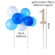 생일 축하 블루 라텍스 풍선 호일 번호 소년 소녀 첫 파티 장식 나의 1 년 용품, baloon topper
