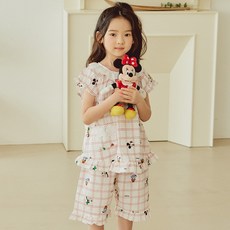 미키마우스 잠옷 라인 레드 블루 체크 여아 남아 반팔 파자마 세트 디즈니 아동 홈웨어