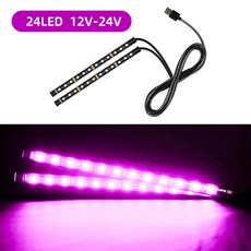 자동차 조명 24 LED 바 스트립 범용 무드 풋 라이트 담배 라이터 USB 장식 분위기 램프 신호 램프, USB Pink, 1개
