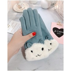 여성 겨울 벨벳 스마트폰터치 토끼 페이크퍼털장갑