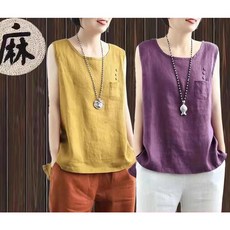 중년 여성 나시 1+1 여름 캐주얼 면마 민소매 이너티 루즈핏 라운드넥 속옷 슬림핏 와이드 나시 티셔츠 투피스 LJX