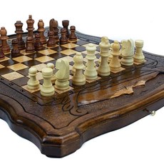 HandCraftoria 핸드메이드 3 in 1 월넛 우드 체스 세트 30cm(11.8인치) - 백개먼 체커 아르메니아 유럽의 높은 디테일 독특한 보드 게임 (30cm(11.8인