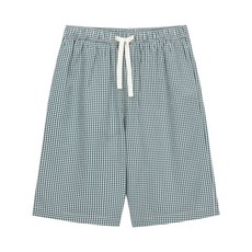 [JAJU/자주] 남 시어서커 체크 5부 파자마 팬츠_다크 그린