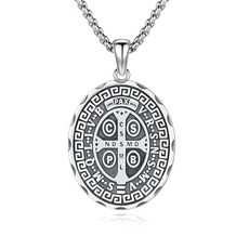 XIXLES St Benedict Necklace 925 Sterling Silver Saint Medallion San Benito Pendant Medal Amulet Prot
