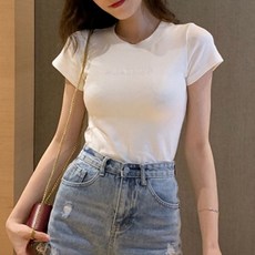 여성 영문 자수 예쁜 포인트 데일리 편한 반팔티