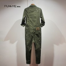 밀리터리 빈티지 데님 긴팔 점프 수트