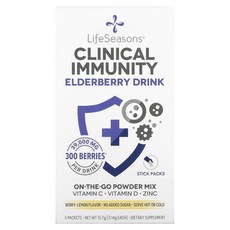 LifeSeasons Clinical Immunity Elderberry Drink Mix Berry-Lemon 39 000 mg 5 Packets 3.14 g Each, 5개