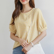 캣츠로맨스 투카 고방체크 반팔 블라우스