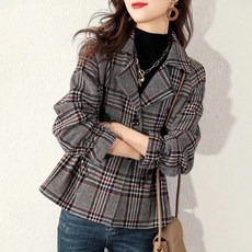 스타일리시 캐주얼 심플 데일리룩 체크 여성 모직코트