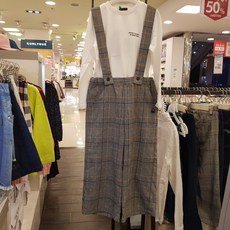베네통키즈 서스팬더 체크 팬츠 점프수트