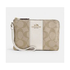 COACH Corner Zip Wristlet In Signature Canvas Light Khaki Chalk NEW wTAGS 88