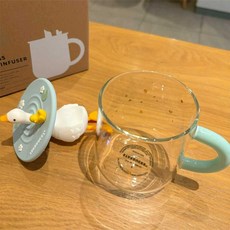 수영하는 오리 스벅 프리퀀시 2024 유리머그 티필터, 오리차 새는 유리컵 385ml, 1개