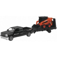 New Ray 10인치 NEWRAY KUBOTA 컬렉션 - 블랙 쉐보레 픽업 및 트레일러가 장착된 Kubota SSV65 스키드 스티어(오렌지 블랙) 모델 Toys 제작