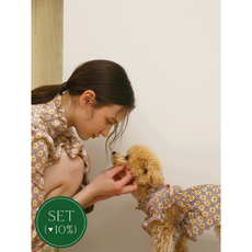 므에르시앙 [강아지커플룩] set _팝팝플라워 리본 블라우스 & 강아지 원피스, 팝팝플라워 리본 블라우스 (pink), 1개