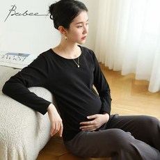 패션 임산부 이너 티셔츠 빅사이즈 겨울 임부복 보온 내의 캐주얼 라운드 스판 긴팔 티셔츠 YJW