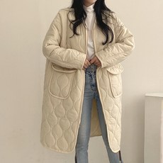 하프 도톰 체크 패딩 코트여자