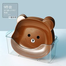 곰돌이 접시 캐릭터 접시 홈파티 접시세트, 브라운 8개 세트 (케이스포함), 1개