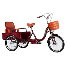 성인 세발 자전거 하이브리드 2인용 어른 삼륜자전거 노인용 어르신 편한 라이딩, 싱글체인, 자주색