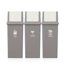 리빙스마일 분리수거함 푸시형 50L 3P세트, 브라운+브라운+브라운