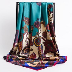 실크 면 스카프 90X90CM 여성 인쇄 머리 목 스퀘어 사무실 레이디 목도리 Bandanna 손수건 Headcloth Foulard 랩 머플러