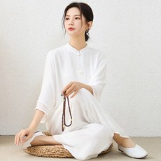 여성 기도 명상 복 요가 원 복장 법복 여름 린넨 세트