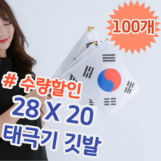 28 X 20 미니 소형 작은 태극기 깃발 손 수기 손태극기 응원용 집회용 행사용, 100개