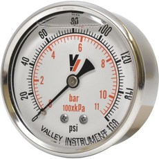 A등급 백 마운트 2 1/2인치. 글리세린 충전 게이지 - 0-160PSI