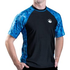Aqua Design 남성용 반소매 래쉬가드 셔츠: 서핑 수영 셔츠 로열 리플/블랙 136973
