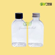 [ILYONG] 플라스틱보틀 CK 24mm 어깨낮은 사각납작병 100ml 500개 뚜껑선택 밀크티 더치커피 쥬스병, 용기 단품+검정 뚜껑
