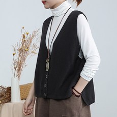 ROYALBELLE 여성 봄 가을 니트조끼 브이넥 루즈핏 숏 니트 베스트 캐주얼룩 Y071207