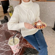 [리엘라] 테릴드여성용 하이넥 터틀넥 목폴라 여리핏 꽈배기 니트 도톰 겨울 니트티셔츠 스웨터 베이직한