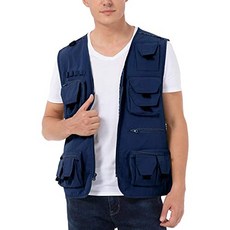 Spring season pocket Fishing vest summer outdoor working safari travel photo jacket v (Blue Small)