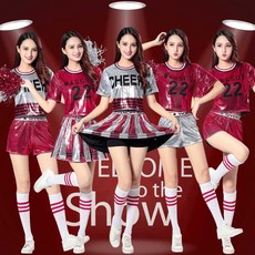 해피소준 치어리딩의상대여 대학교축제 무대의상 걸그룹패션, 레드탑+실버반바지 S