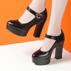 FANSYLI 7cm 9cm 11cm 가보시 스트랩 키높이 통굽 구두 가을 힐 가보시힐 소가죽 앵클 앵글 하이힐 X8A4