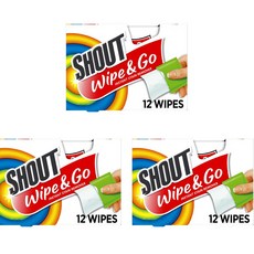3개세트 Shout 얼룩 제거제 12ct 오염제거 Shout Wipe Go Instant Stain Remover, 3개