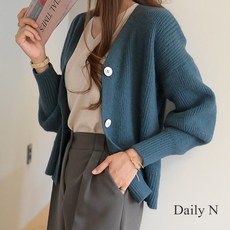 데일리앤 브론즈 가을 벌룬소매 브이넥 니트 가디건