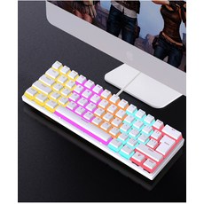 비디오 게임기기계식 키보드 심플 61버튼 푸딩키 캡 청축플러그 발광 기계식 키보드, [화이트]61키푸딩키캡, 하나, 하나