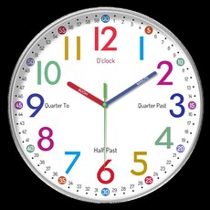 벽걸이 시계 학습용 교육용 큰 숫자 배우기 시간, 디지털 ET105 블랙 프레임, 8인치(지름 20cm)