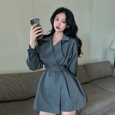 트렌치코트 작은 가을 의류 2020 한국 스타일 기질 넥 인기있 윈드 브레이커 여성 레이스 업 허리 중간 길이 재킷 트렌드