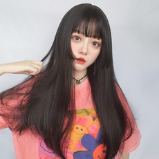 라라퐁 앞머리 뱅헤어 히메컷 긴머리 패션 가발, 1개, 단일옵션