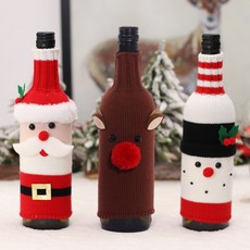 쏙쏙마켓 크리스마스 와인병 커버 인테리어 데코용품 3종 세트, 니트 산타 + 니트 눈사람 + 니트 빨간코 루돌프
