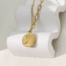 14k 18k 골드 트렌드 여신 프로필 동전 목걸이
