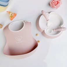 스웨덴어 babybjorn 아기 디너 플레이트 아기 어린이 식품 보충 그릇 숟가락 식기 저녁 클로버 세트 안티, 마카롱 가루 턱받이 + 접시 + 포크 스푼 포크 스푼 상자를 보내