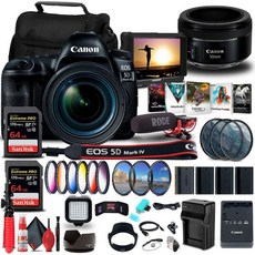 24-70mm f/4L 렌즈가 장착된 캐논 EOS 5D 마크 IV DSLR 카메라 (1483C018) + 4K 모니터 EF 50mm 렌즈 프로 마이크 64GB 메모리 카드 컬러