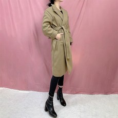 오월 누빔안감 벨트 밑단트임 오버핏 롱코트 테일러드카라 루즈핏 울 모직