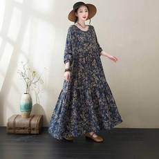 [스칼랩]라운드넥 리프 롱원피스